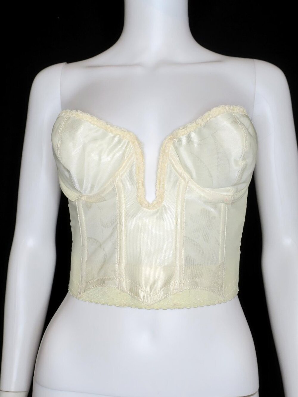 Vintage Backless by Young Smoothie Cream Floral Lace Coquette Bustier Bra 36B